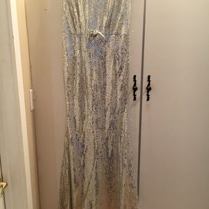 Shiny silver cocktail long dress or prom dress